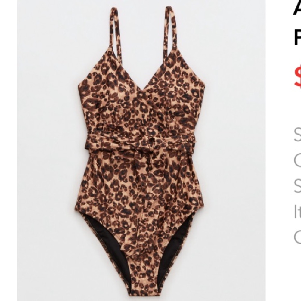 aerie Leopard Print One-Piece Swimsuit in Brown